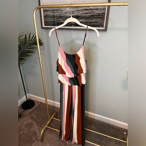 70’s Retro vertical striped casual jumpsuit.